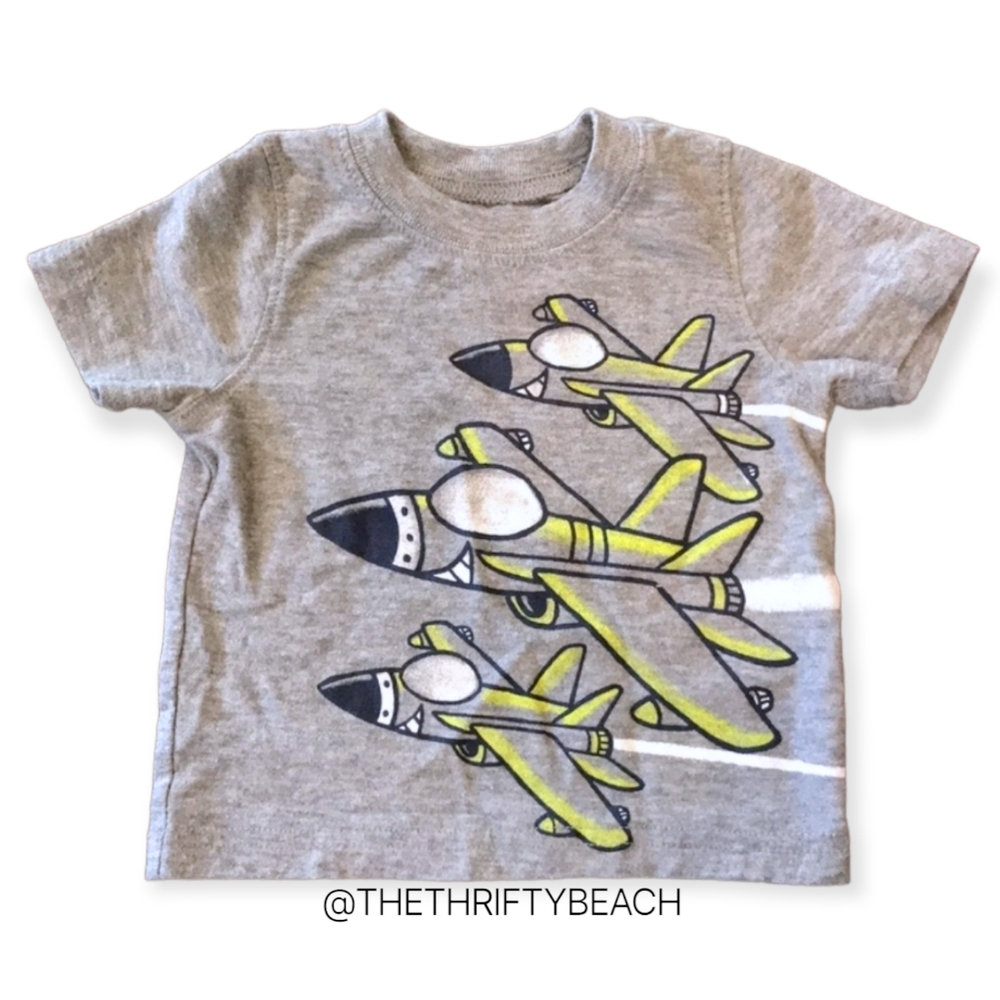 🍍 Jumping Beans Gray Fighter Jet Airplane T-Shirt (6M)✈️